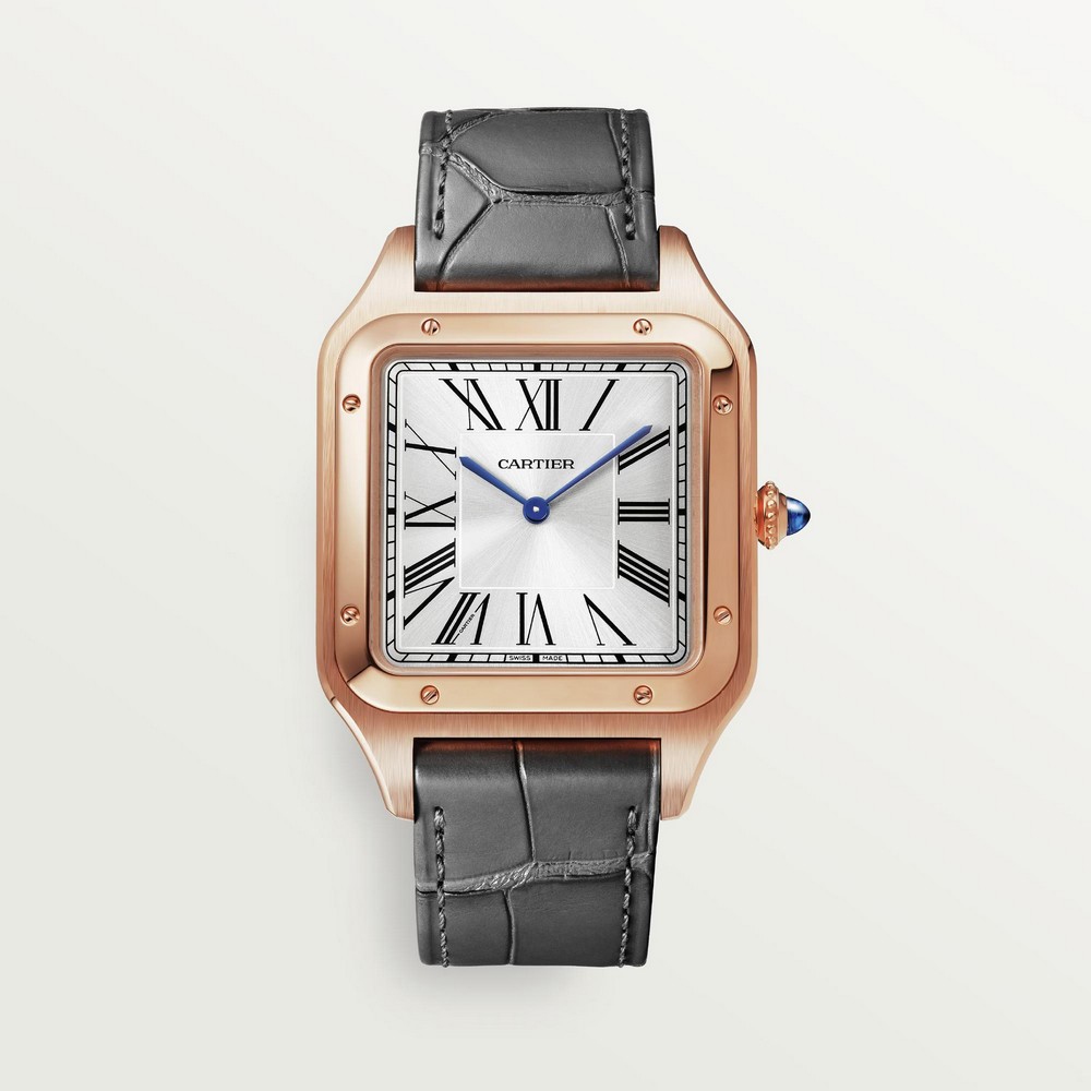 Đồng Hồ Cartier Santos-Dumont Extra-Large Watch Nam Vàng Hồng Xám